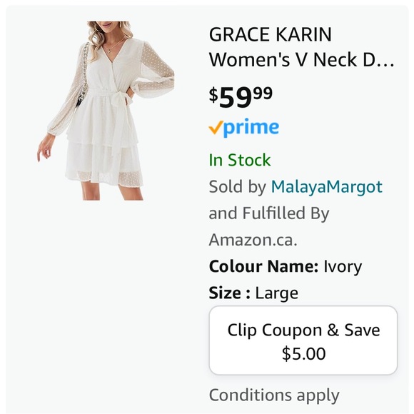 Grace Karin off white long sleeve dress. - Picture 3 of 3